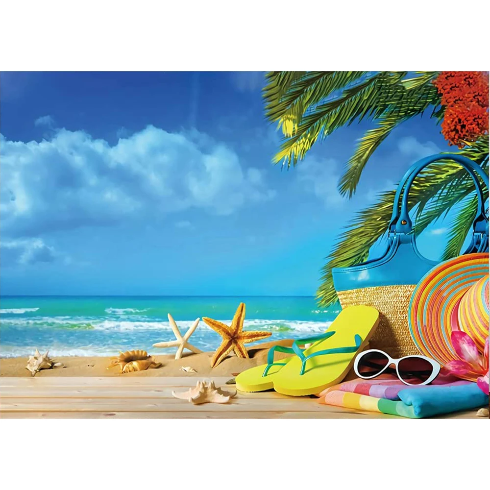 

Summer Tropical Flower Photography Backdrops for Kids Birthday Party Beach Seaside Island Palm Trees for Hawaii Pool Luau Theme