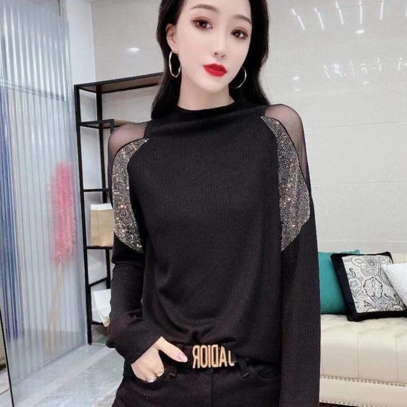 

New Woman High Collar Autumn Base Shirt Female Casual Long Sleeve Slim Stretch T-shirt Ladies Fashion Bottoming Shirt Tops G247