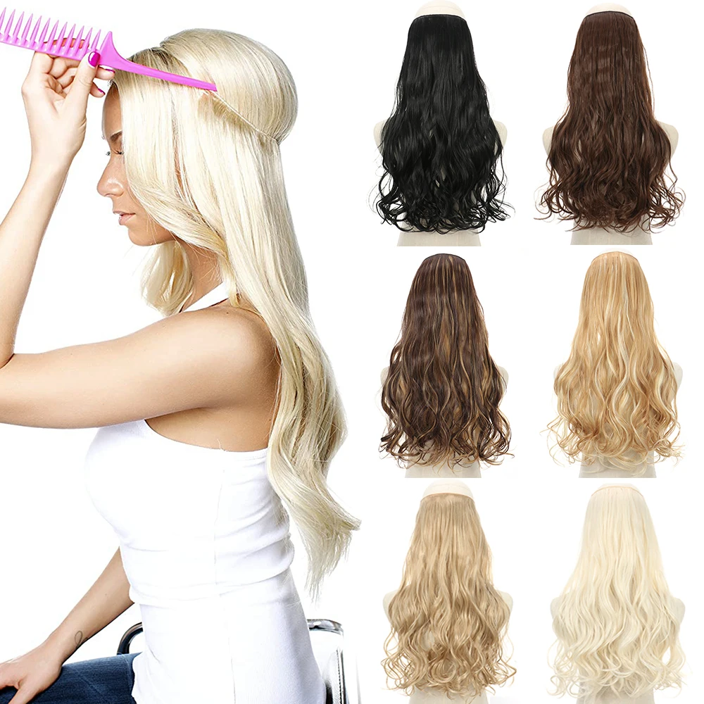 Synthetic Wavy Natural Black Brown One Piece Hair Extension: Long Invisible Wire Hair Extensions in 16, 22, and 32 inches Synthetic Wavy Natural Black Brown One Piece Hair Extension: Long Invisible Wire Hair Extensions in 16, 22, and 32 inches