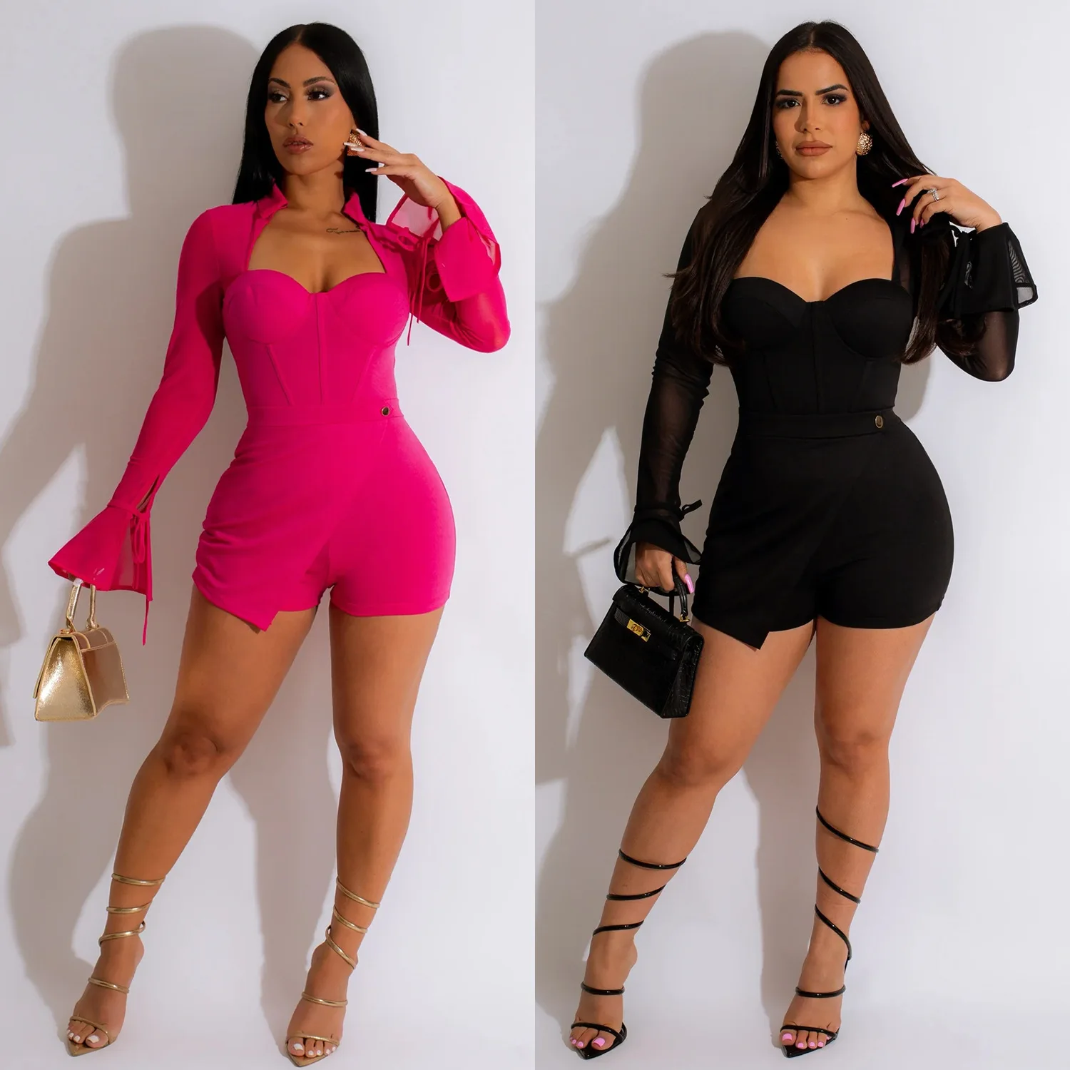 

Цельный сексуальный сетчатый комбинезон, женская летняя одежда 2023, модные боди, Облегающий комбинезон для ночного клуба, комбинезоны, комбинезоны