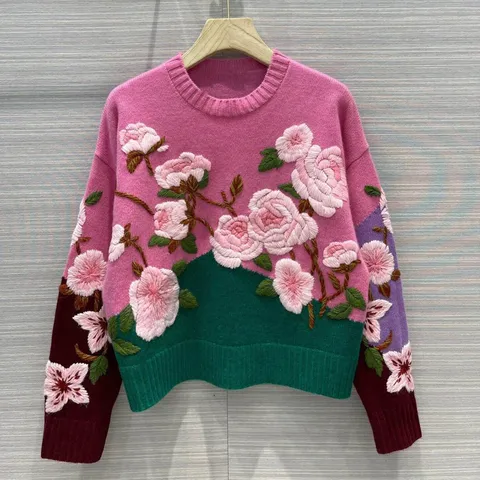 Утепленный свитер, женские свитера с трехмерной вышивкой в виде цветов, кардиган, женские модные зимние пальто, 2023
