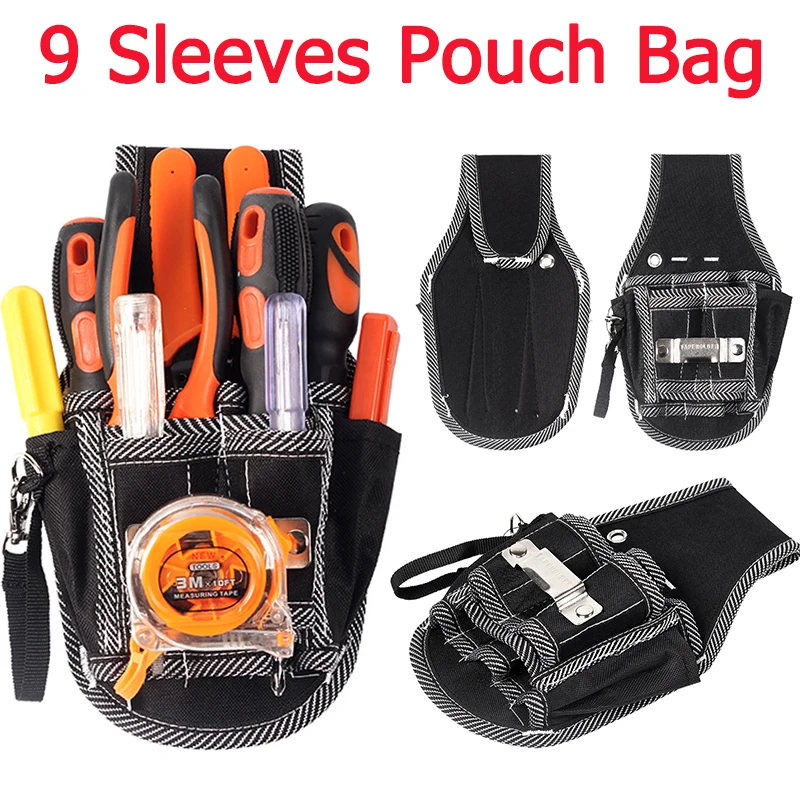 9 Sleeves Tool Case Belt Screwdriver Kit Holder 600D Nylon Fabric Durable Organizing Tool Bag Electrician Waist Pocket Pouch Bag
