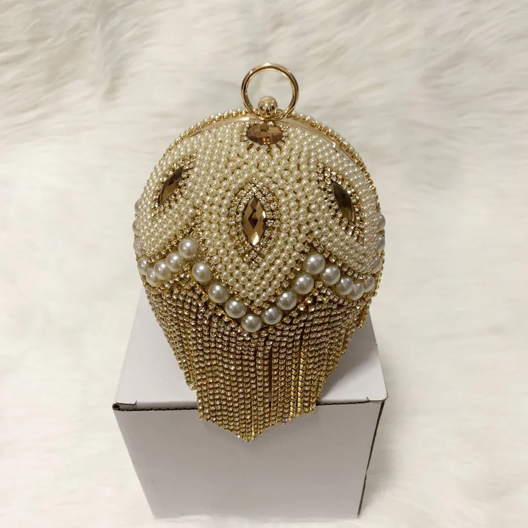 

Round Ball Clutch Bag Fashion Evening Bags Luxury Evening Bags Women Ladies Clutch Mini Clutch With White Rhinestones Beading