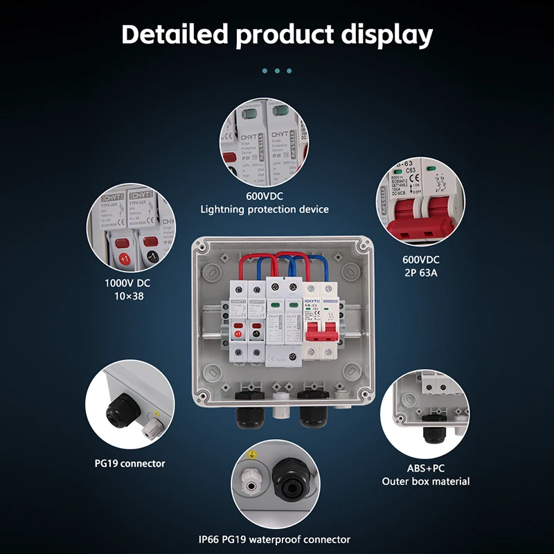 XIONGISolar Double PG Combiner Box PV с молниезащитой 1-вход-1 выход постоянного тока 600 В
