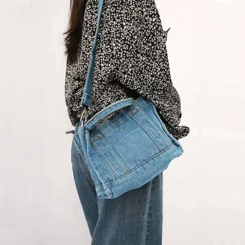 

Korean Fashion Canvas Bag Blue Jeans Denim Shoulder Bag Japanese Casual Messenger Lady's Cloth Bag College Student Corssbody Bag