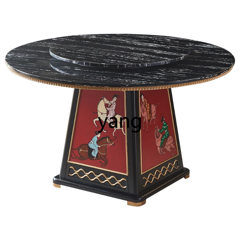 RQ из цельного дерева красная окрашенная мрамор круглый бытовой обеденный стол