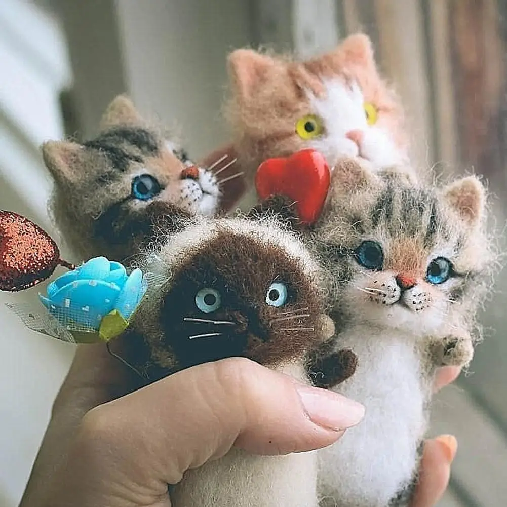 

Kawaii And Interesting Handmade Toys DIY Wool Felt Cat Kits Unfinished Plush Doll Poking Music Toy Gift Non-finished Product