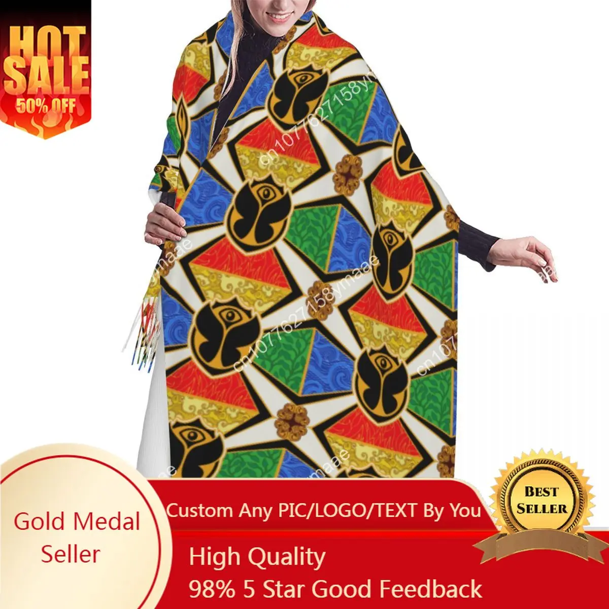 

Custom Saudi Arabian Female Large Tomorrowland Flag Versatile Scarves Women Winter Thick Warm Tassel Shawl Wrap Scarf