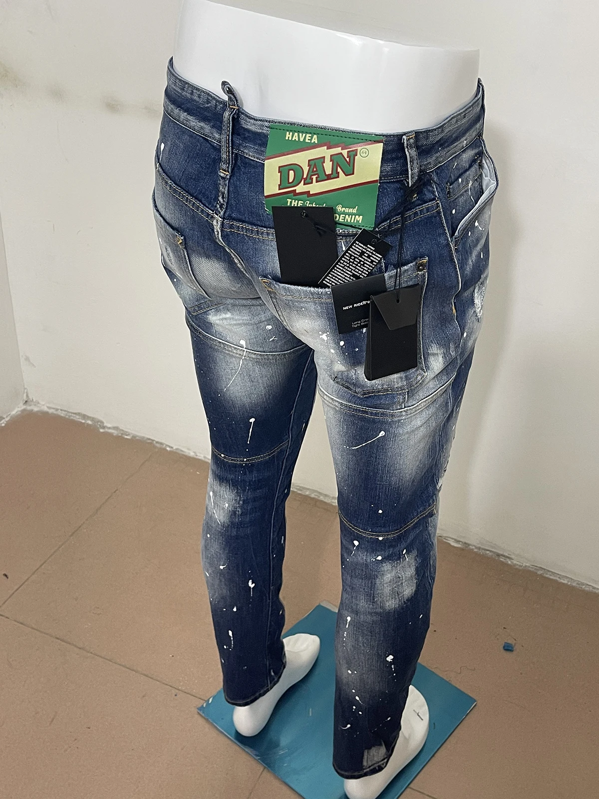 2023 spring and autumn new jeans d2 jeans slim foot casual micro-bullet stitching holes patch paint point