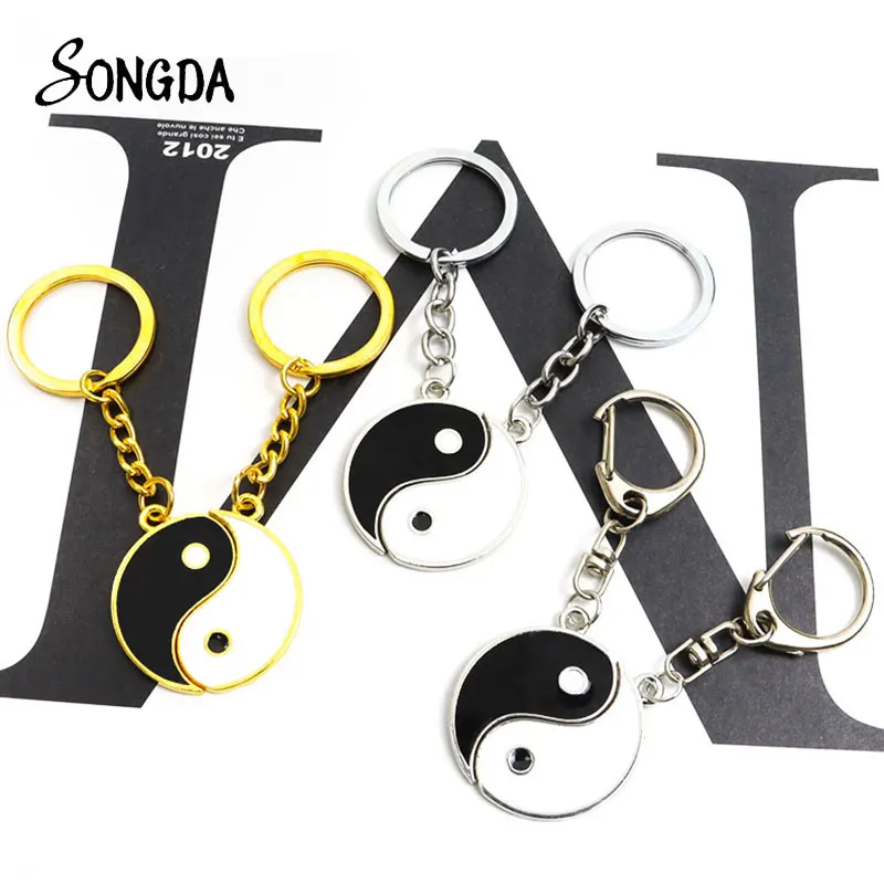 

2pcs Enamel Tai Chi Yin Yang Paired Pendant Keychain Best Friend Couple Keyring Creative Car Bag Key Holder Women Men Jewelry