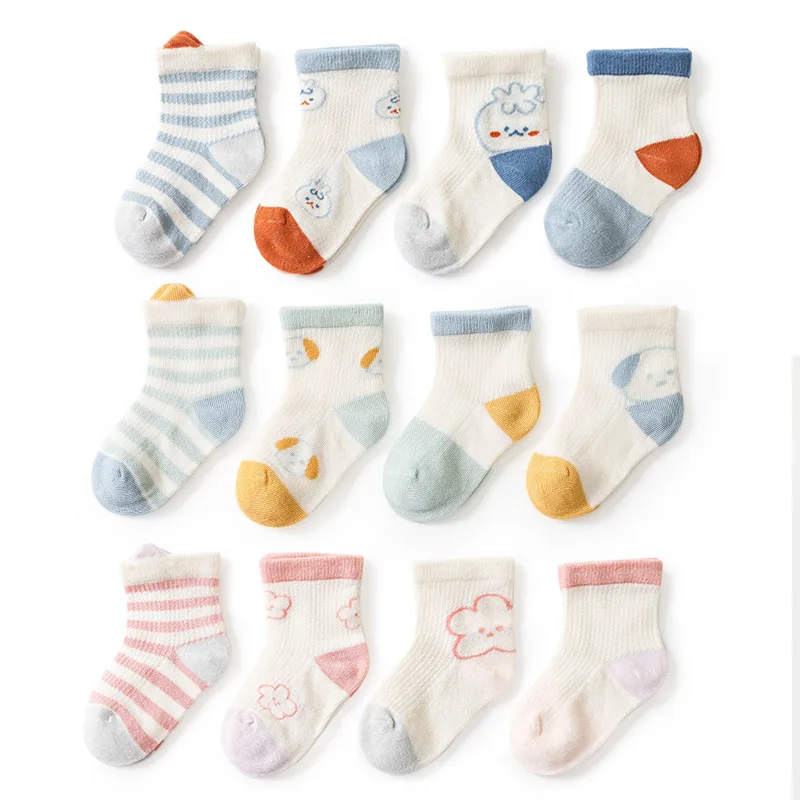 4 Pairs/Lot New Summer Mesh Thin Infant Baby Socks for Girl Boy Cute Cartoon Cotton Soft Breathable Kids Socks Baby Accessories