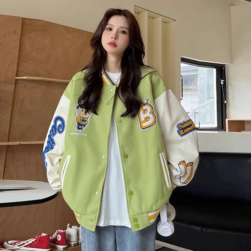 Американская бейсбольная форма женская винтажная свободная осенняя куртка с