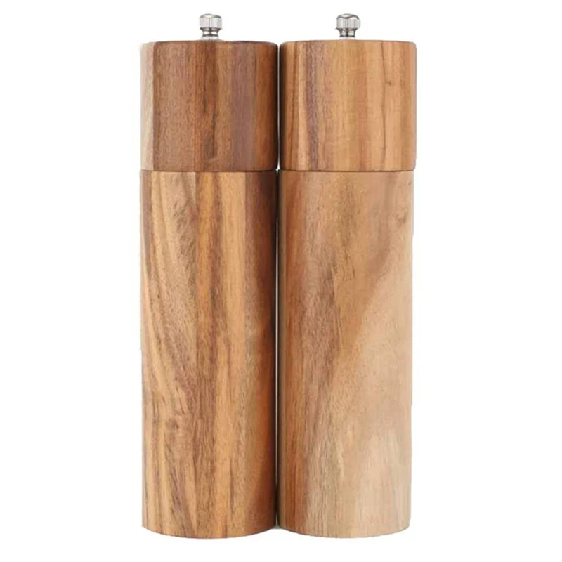 

2pcs Wood salt and Pepper grinder Adjustable hand Salt grinder Acacia wood pepper shaker with ceramic core for kitchen picni