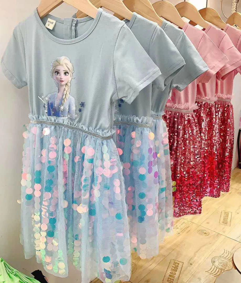 Kids Dress 2022 New Cotton Spring and Summer Frozen Girls Party Sequined Princess Toddler Girl Dresses | Детская одежда и обувь