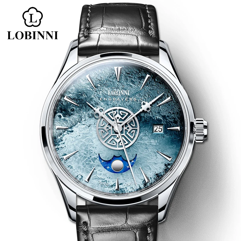 

LOBINNI Automatic Mens Watch 50M Waterproof Meteorite Dial Mechanical Watches Sapphire Crystal Wristwatch Relogio Masculino 2022