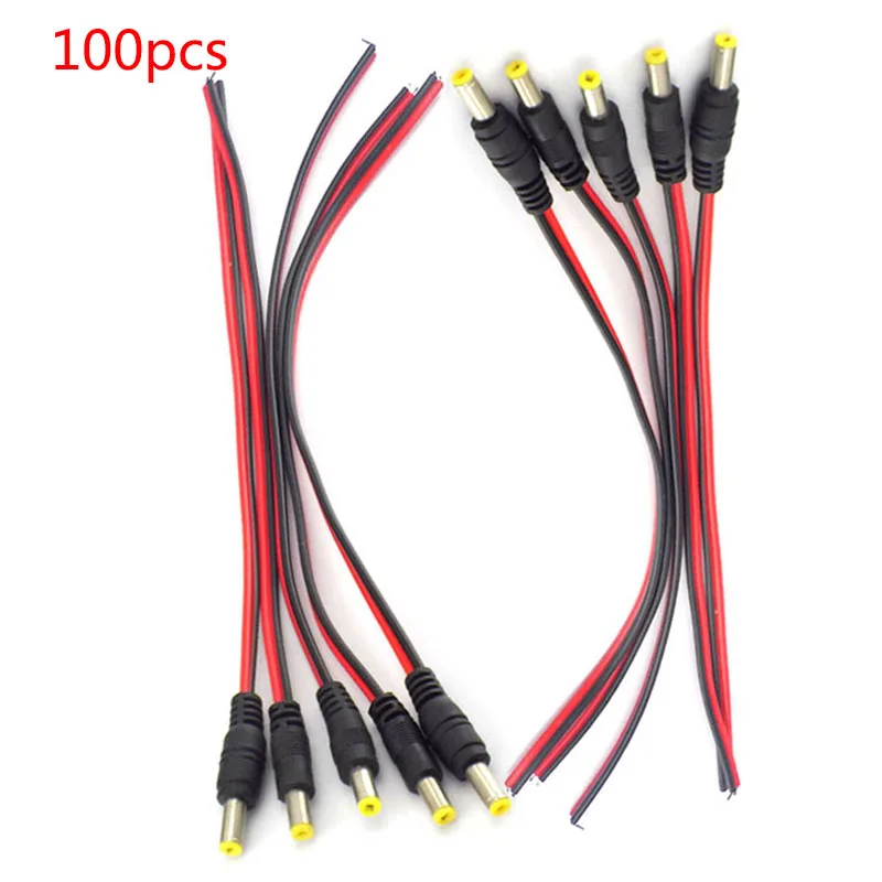 

100pcs DC Extension Female Connecters jack Cable Adapter Plug For LED Strip Light CCTV Camera 26cm Length 5.5x2.1mm