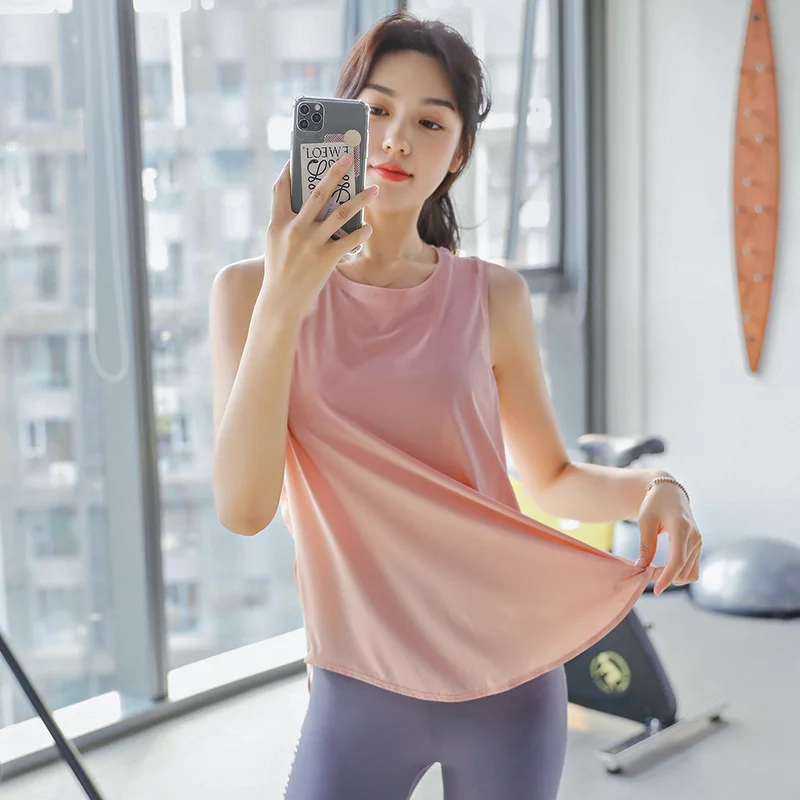 Yoga Clothes Smock Top Loose Breathable Sleeveless Fitness Vest Mesh Sports T-shirt Workout Tops For Women