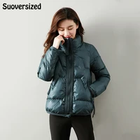solid loose thicken cotton padded jackets for women korean warm short winter coat 2022 fashion stand collar long sleeve parkas
