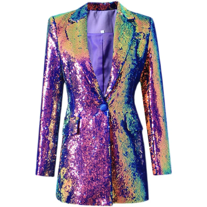 European and American Cool Colorful Heavy Embroidery Sequins Suit Coat 2023 Spring New Suit Collar Ins One Button Blazer Jacket