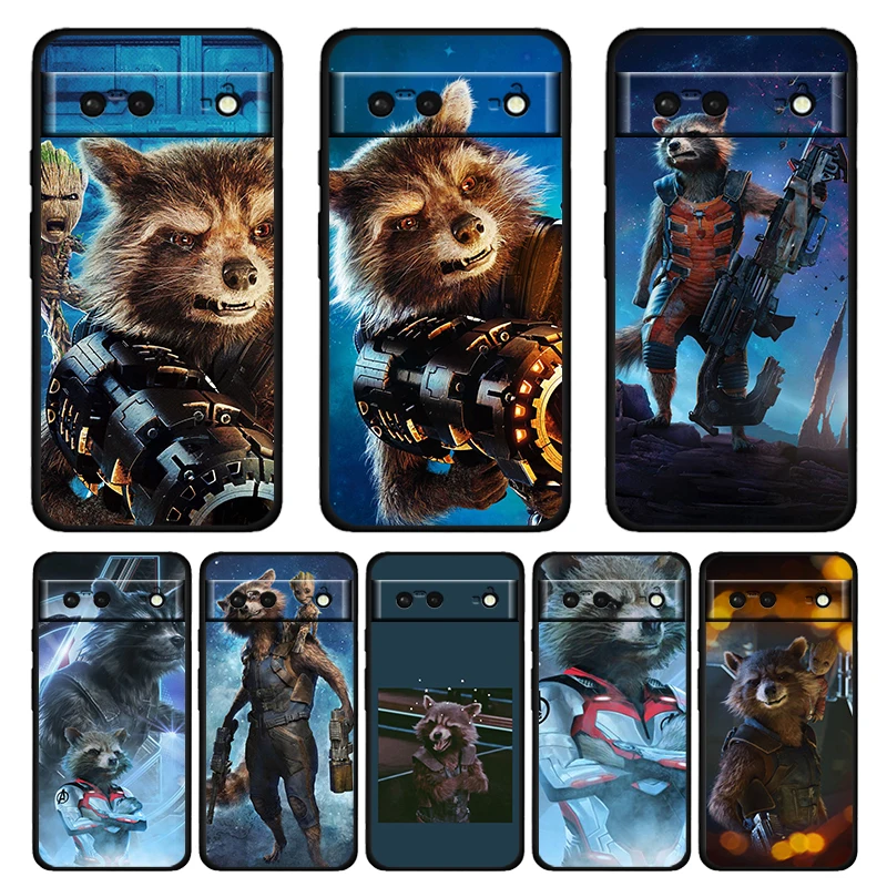 

Marvel Rocket Raccoon Shockproof Case for Google Pixel 7 6 Pro 6a 5 5a 4 4a XL 5G Silicone Soft Black Phone Cover Capa