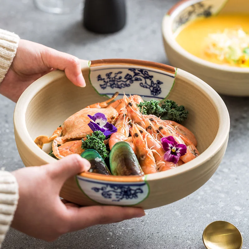 

Retro Ceramic Ramen Noodle Bowls Household Specialty Restaurant Boiled Pickled Cabbage Large Bowl Kitchen Tableware 8/9/10 Inch