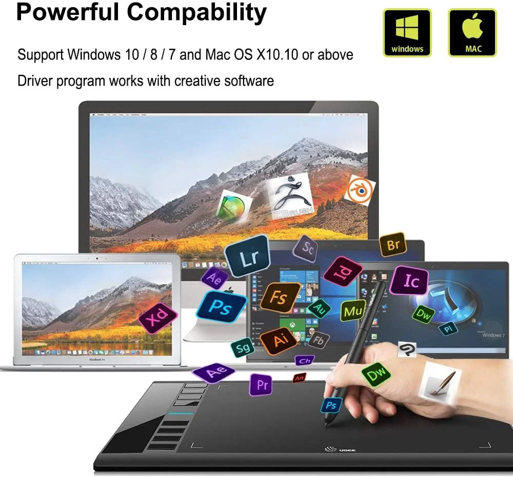 UGEE M708 10X6 дюймовый графический планшет цифровые планшеты для рисования с пассивным стилусом без батареи 8192 работа на Android Windows Mac (art.: 3920bd99fc167) - 3920bd99fc167