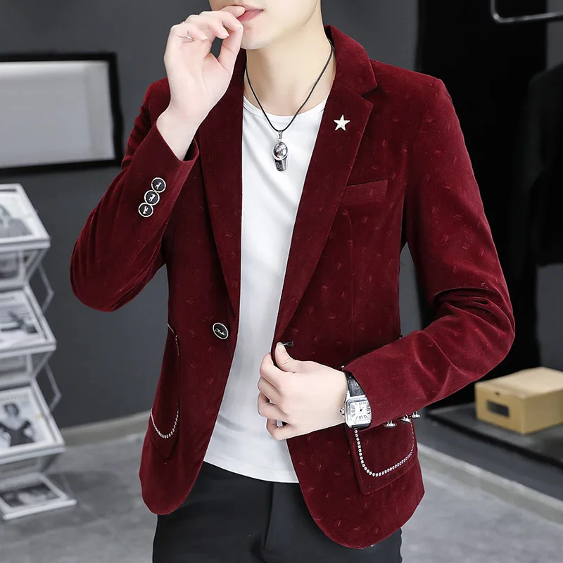 

2022 British Style Male Classic Shawl Lapel Velvet Blazer Men Fashion Casual Wedding Groom Slim Suit Jacket Singers Costume 3XL