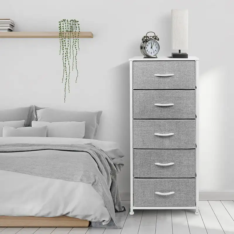 

Dresser with 5 Drawers - Tall Storage Unit Organizer for Bedroom, Hallway, Closet, College Dorm - Chest Drawer for Clothes, Ste