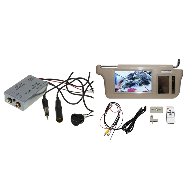 

Universal Fm Modulator Stereo Mp3 Auto Antenne Kabel Car Radio Cinch Aux Adapter & 7 Inch Car Sun Visor Mirror Screen