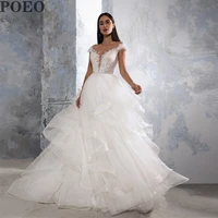 lovely wedding dress tulle tiered exquisite appliques beading o neck buttons ruffled sweetheart robe de mariee for women