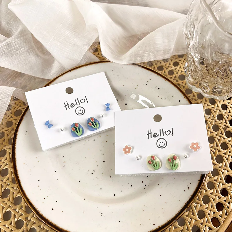 

6 шт./1 комплект, серьги-тюльпаны MISSNICE, Мультяшные милые серьги с маленькими цветами, подходят для девочек, милые аксессуары 2022