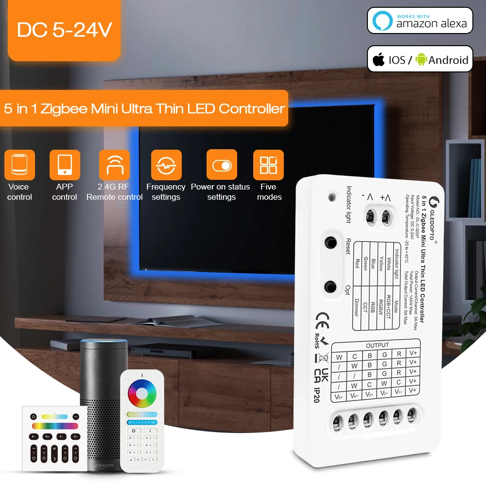 Zigbee 3.0 Mini RGBCCT LED Controller Dimmer RGBW/RGB/CCT/Dimmer LED Strip Controller for Rgb Cct Tv Lighting LED Strip DC5-24V