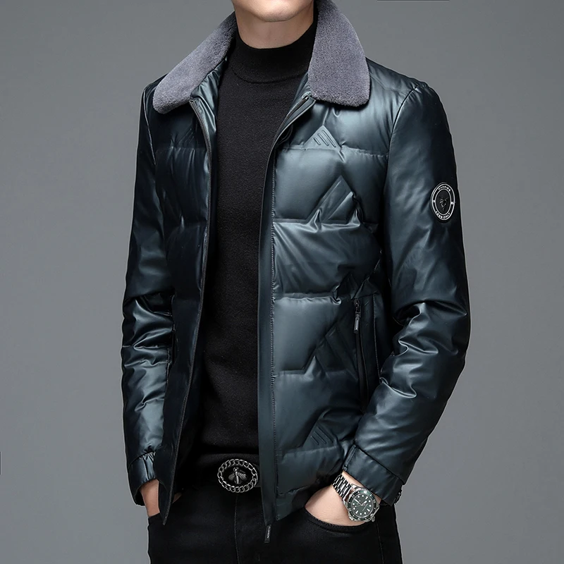New Mens Autumn Winter Warm Fur Collar White Duck Down Jackets Casual Solid Color Puffer Coats Outwear Thick Top Parkas Clothing