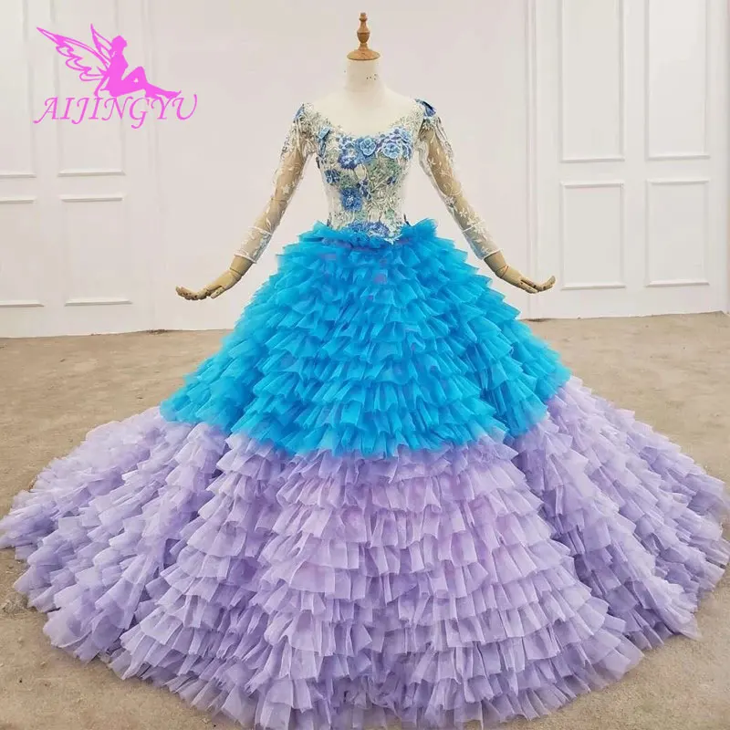

AIJINGYU Sequin Wedding Dresses Color Plus Size Long Sleeves Gown