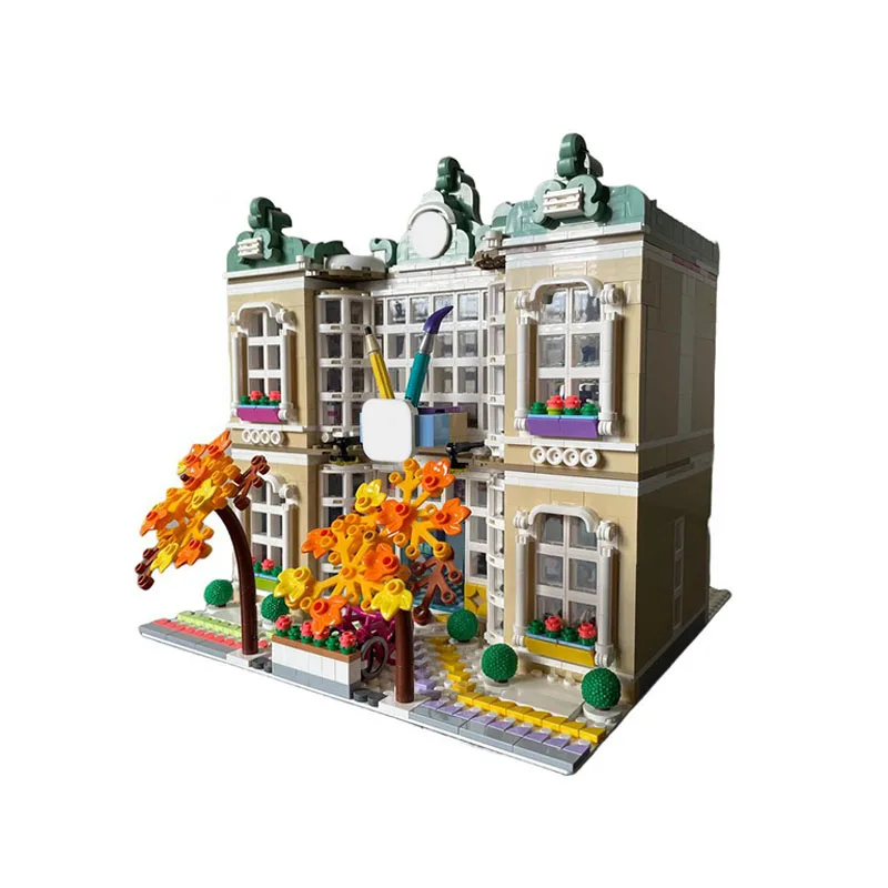 Фото 1798 деталей MOC: Модульная модель художественной школы Friendse Art School, альтернативная версия, строительные блоки, конструктор, рождественский подарок, идея для сборки из кирпичиков №1