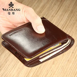 【Genuine Cowhide Leather】ManBang Brand Hot Sale Men's Wallet Luxury Original Short Tri-Fold Firs