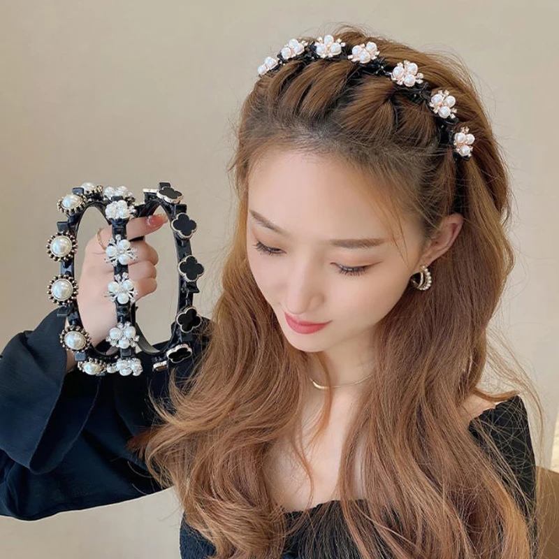 

Flower Pearl Clip Hair Hoop Hair Bands For Women Girls Headbands Hairband Hair Accessories Headwear Hair Catch