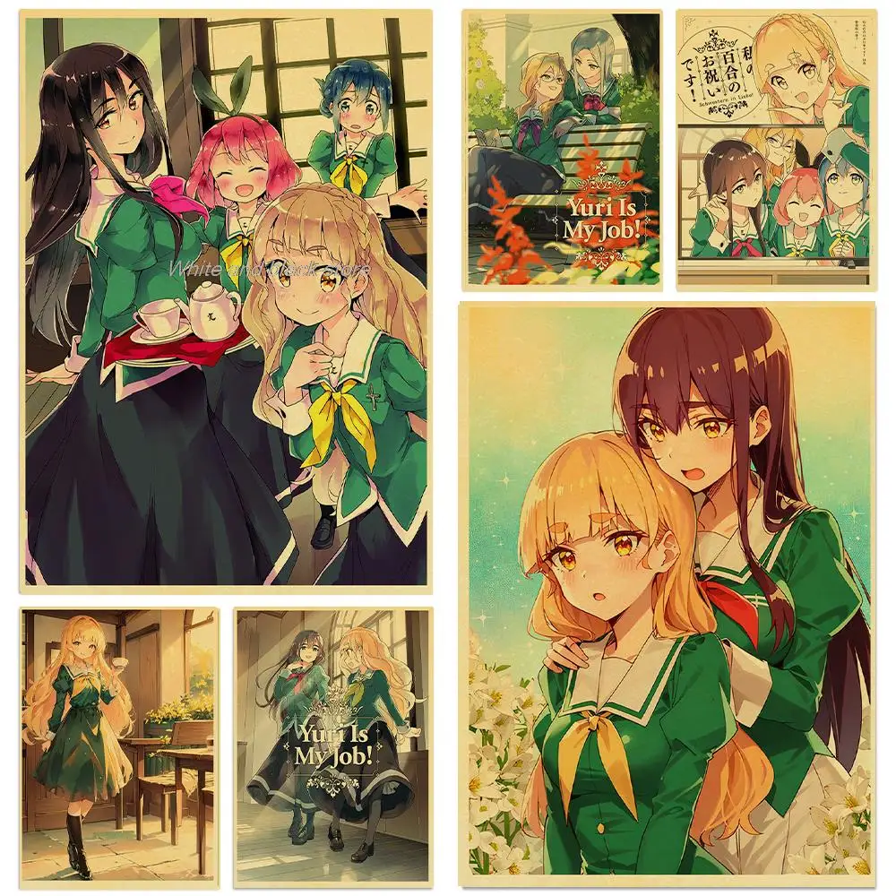 

Vintage Japanese Anime Yuri is My Job! Posters Catoon girl Manga Prints Kraft Painting Wall Pictures Home Bedroom Décor