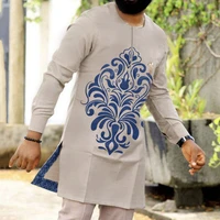 autumn and winter new mens mid length middle east mens shirt digital printing long sleeved suit