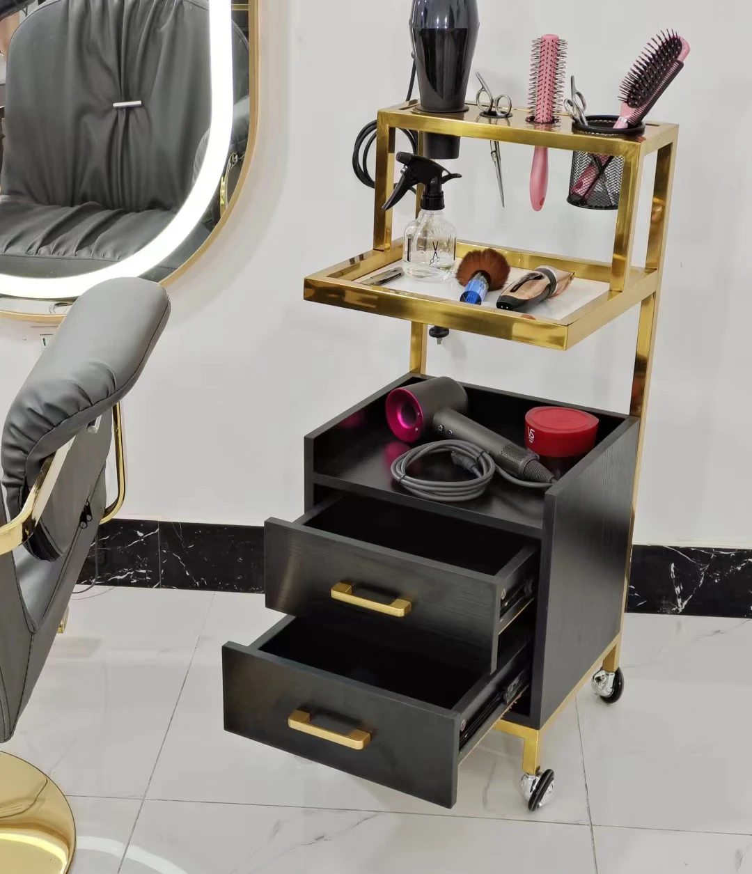 Оборудование для салонов Meiyi белая и Золотая тележка салона приспособление