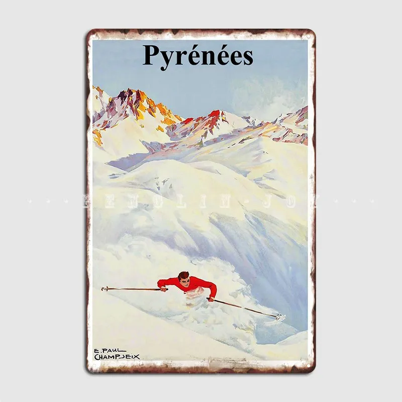 

Skiing In Pyrenees Metal Sign Pub Garage Mural Painting Club Home Classic Tin Sign Poster
