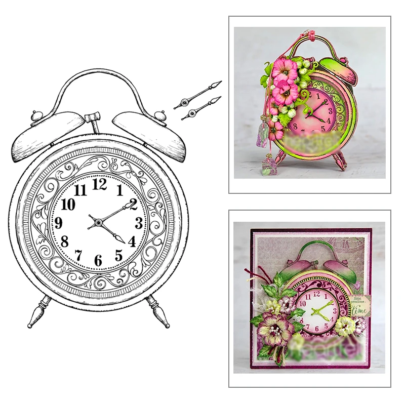 Новинка 2022 набор прозрачных штампов с будильником и металлическими вырубными