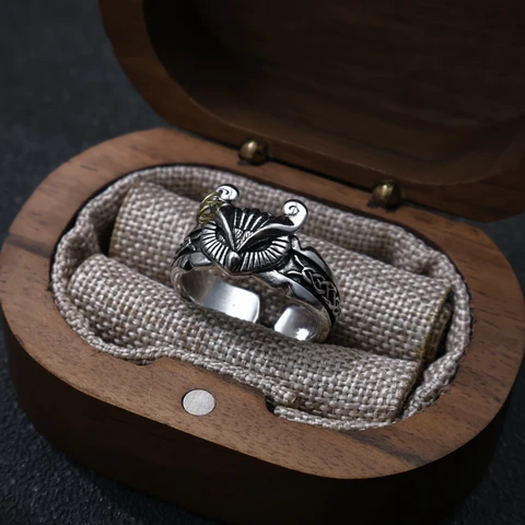 LENNIK Регулируемое кольцо с совой, серебро