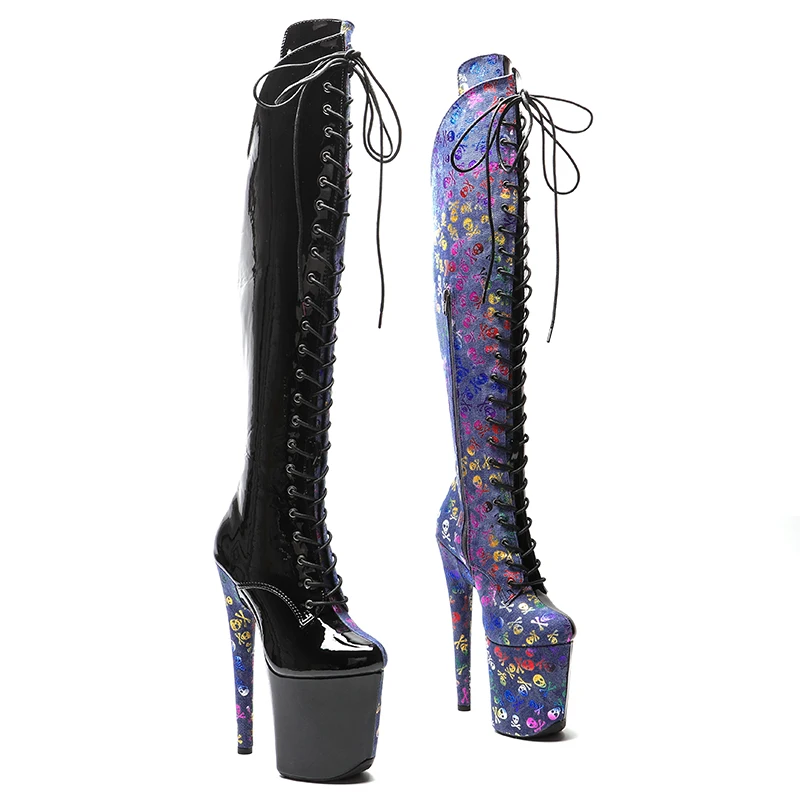 Leecabe  20CM/8inches Shiny PU two color mix color  High Heel platform Boots closed toe Pole Dance boots