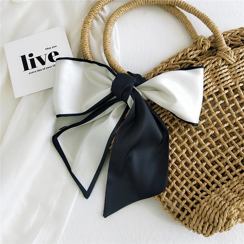 

Women Two-Color Dual-Use Small Silk Scarf DIY Fashion Bag Handle Decor Long Skinny Narrow Scarves Hairband New Creative Scarf