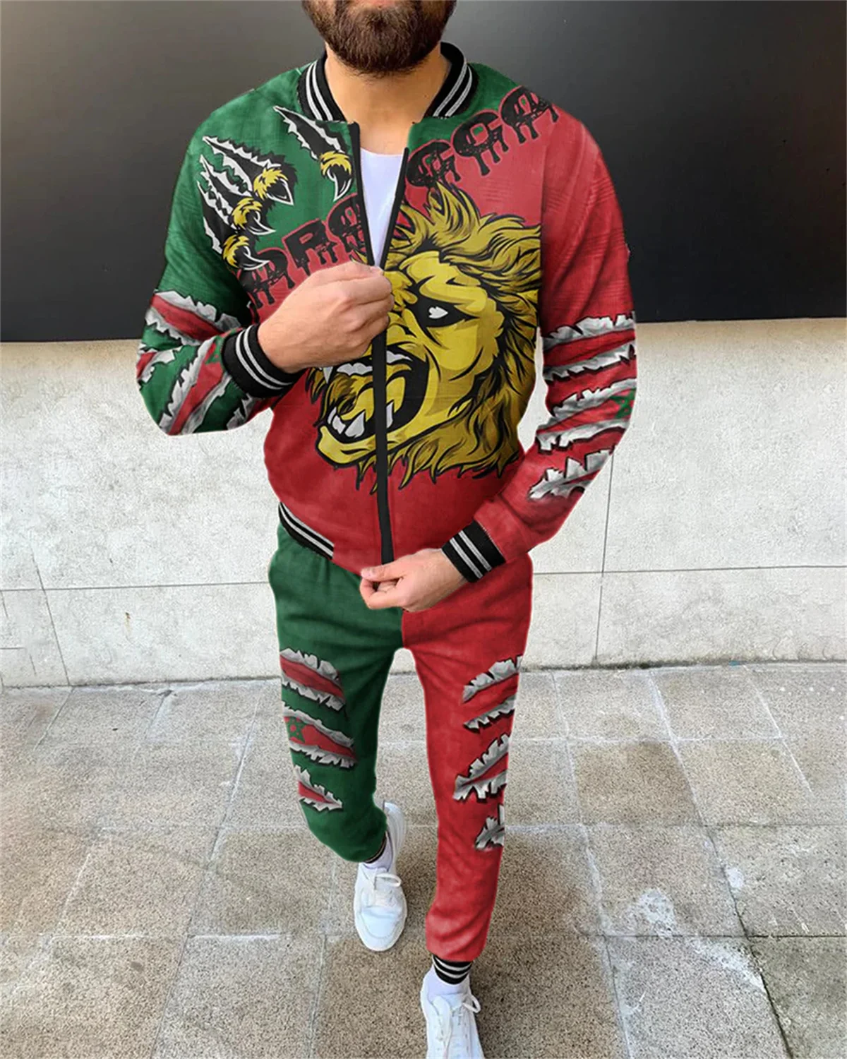 

New Men's Tracksuit Sportswear Gentleman Suit Zipper Jacket Long Sleeve Suit Striped Jacket + Pants Men's Gym Casual Sports Suit
