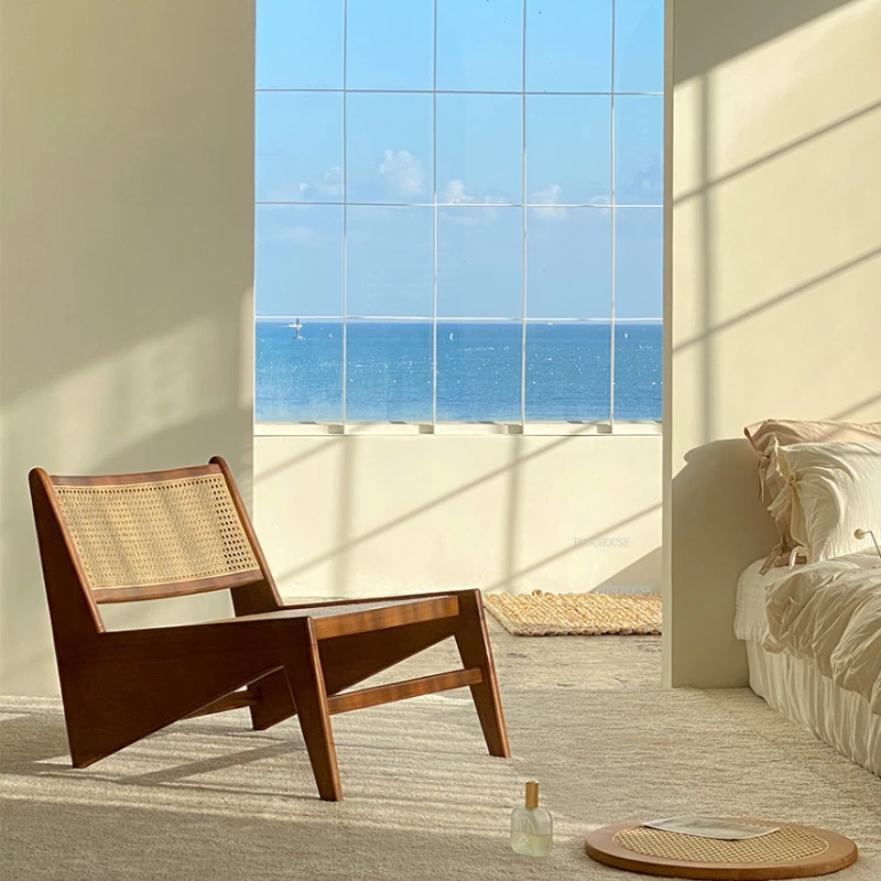 Японский ротанговый стул для гостиной с деревянной спинкой, дизайнерский диван-кресло для дома, северная мебель, одноместное ленивое.