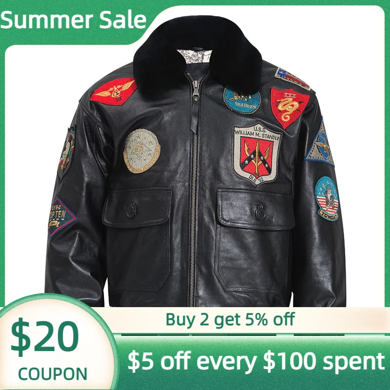 Мужская кожаная куртка в стиле милитари черная авиационная из натуральной