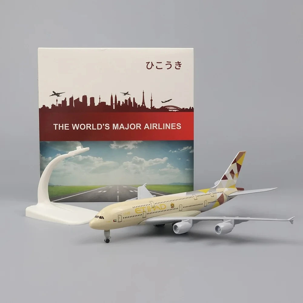 Искусственный металлический сплав Etihad A380 реплика самолета 20 см масштаб 1:400 для