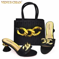 venus chan summer 2022 metal chain feminine high heel ladies shoes high quality fashion ladies shoes and bags set